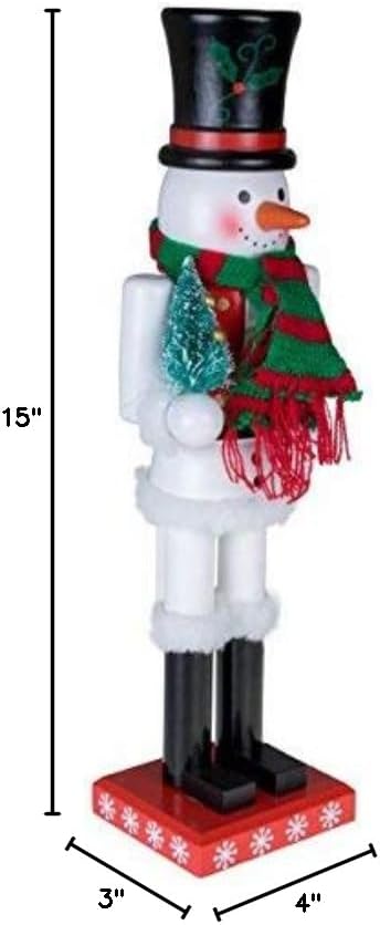 Clever Creations Snowman 15 Inch Traditional Wooden Nutcracker, Festive Christmas Décor for Shelves and Tables