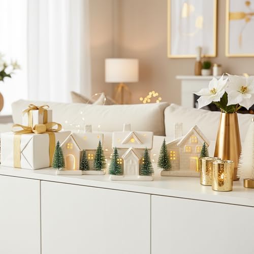 WDS WONDROUS Ceramic Christmas Village House Set Decor for Home Farmhouse