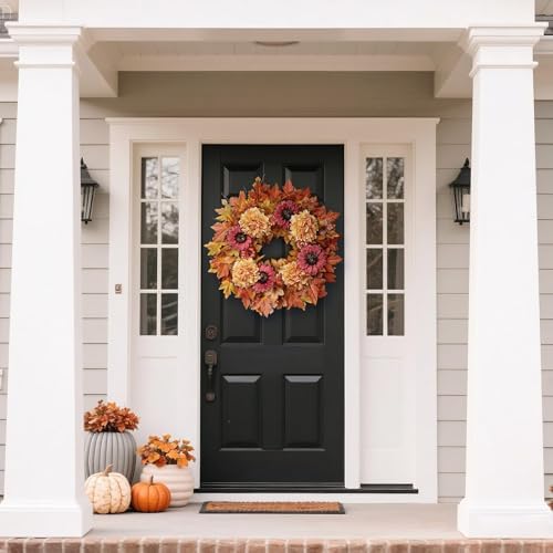 28" Large Artificial Fall Wreath with Flowers for Front Door Decor (Orange)