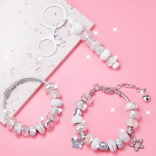 500 Pcs European Craft Beads Large Hole Spacer Beads, Assorted European Craft Bead White Rhinestone Lampwork Beads Large Hole Spacer Bead for DIY Charms Bracelet Necklace Jewelry Making Supplies