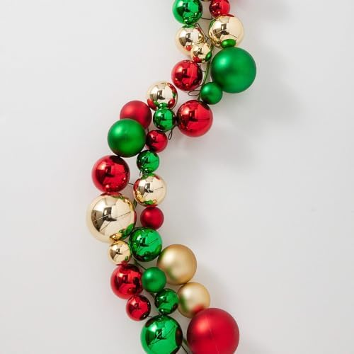 Raz Imports Red Green and Gold Ball Christmas Garland 4 Feet Long
