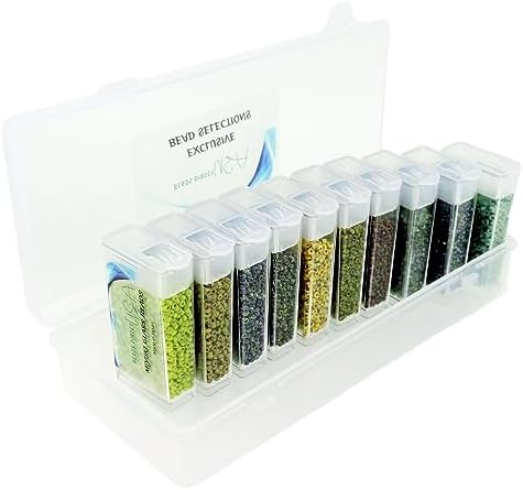 Set of 10 Colors - Miyuki Size 11/0 Round Seed Beads, 100 Grams - Picasso Collection in Flip-Top Containers and Plastic Storage Box