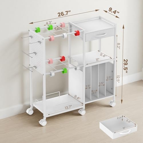 Wrapping Paper Storage Cart, Rolling Gift Wrap Station with Drawer & Hooks