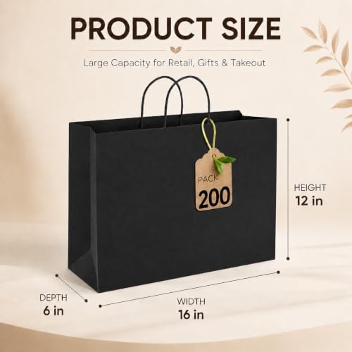 mesha large black gift paper bags with handles, close-up detail