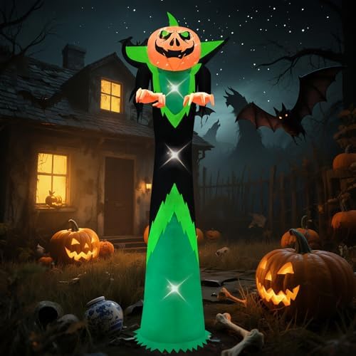 12ft Halloween Inflatable Decor with LED Lights Outdoor Blow up Decor Inflatables for Halloween/Yard/Lwan/Garden Outside Decor (12ft Black Pumpkin)