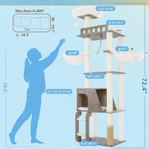 Hey-brother Wooden Cat Tree, Furniture Tower with Large Platforms, MPJ121SG