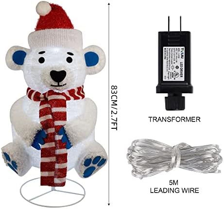 Glintoper Lighted Christmas Decorations, Pre-Lit Pop Up Plush White Bear with Built-in Lights, Collapsible and Easy-Assembly, Light Up Polar Bear for Indoor Outdoor Holiday Xmas New Year Winter Decor