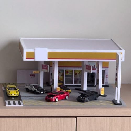 1/64 scale gass station building scene model, realistic showing dimensions