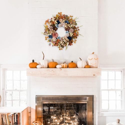 24" Fall Flowers Wreath with Eucalyptus Maple Leaves for Front Door