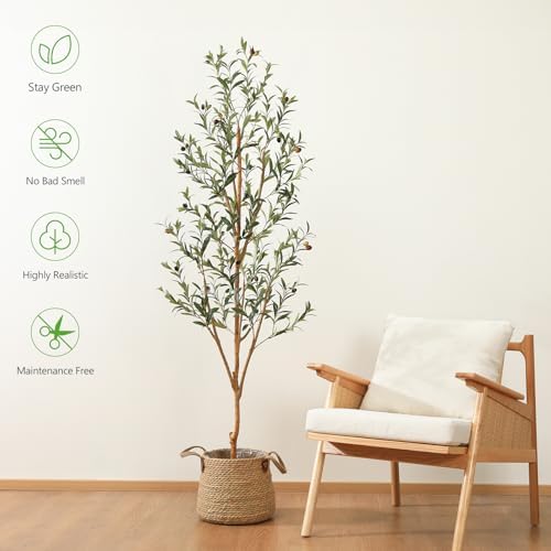 Kazeila 2-Pack 6FT Artificial Olive Trees, Wood Trunks & Silk Leaves
