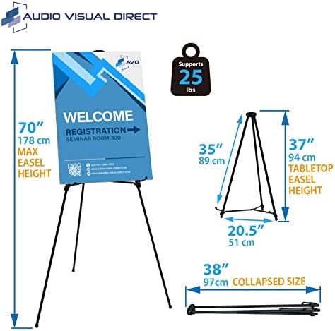 Audio-Visual Direct 10 Pack Aluminum Telescoping Display Easel, 70", Black