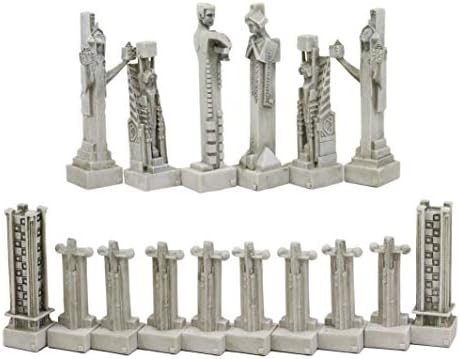 Ebros Gift Frank Lloyd Wright Architecture Midway Gardens Complex Collectible White and Black Geometrical Sprites Chess Pieces Set with 5" Tallest Sprite Piece Figurines