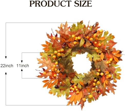 MUMTOP 22" Fall Wreaths for Front Door, Thanksgiving Harvest Decor
