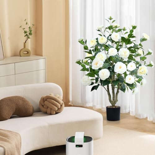 Artificial Camellia Tree 2 Pack 42" with 32 Blooming Flowers in Pot White