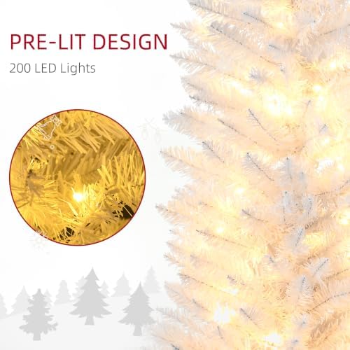 HOMCOM 6' Tall Pre-Lit Noble Fir Artificial Pencil Christmas Tree White