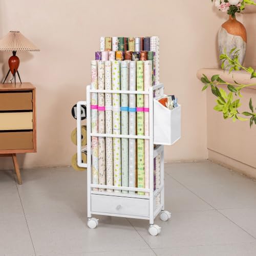 Aquzee Wrapping Paper Storage, Adjustable Gift Wrap Station with Drawer