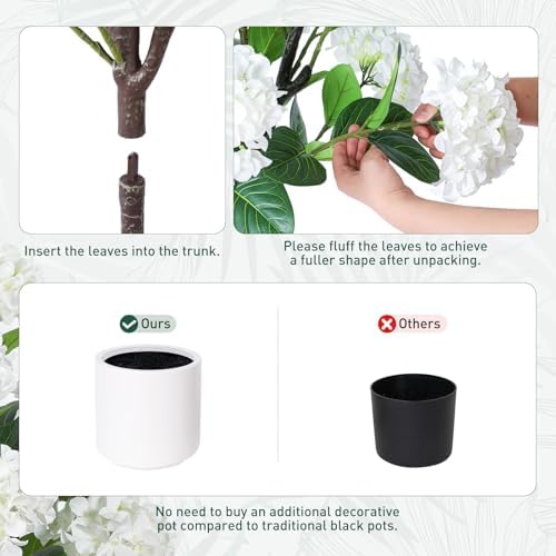 YEPDIN 6 FT Artificial Hydrangea Tree- Large Faux Hydrangea Plants Indoor Outdoor，Fake Flower Trees with White Tall Planter for Home Garden,Front Decor