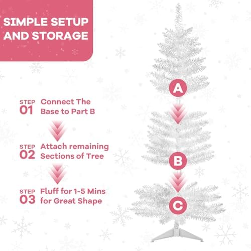 4ft Lighted Artificial White Christmas Tree | Leeheeyee Small Christmas Tree, Not Pre-lit White Tinsel Pine Trees with Lights, Ideal for Home, Office, and Xmas Tree Party Décor