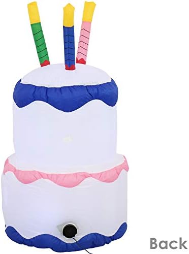 Sunnydaze 4-Foot Happy Birthday Cake Inflatable Decoration - Fan Blower and LED Lights