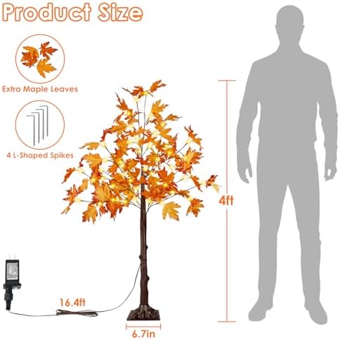 2 Pack 4FT Lighted Maple Tree 100 LED Artificial Fall Tree for Home Decor