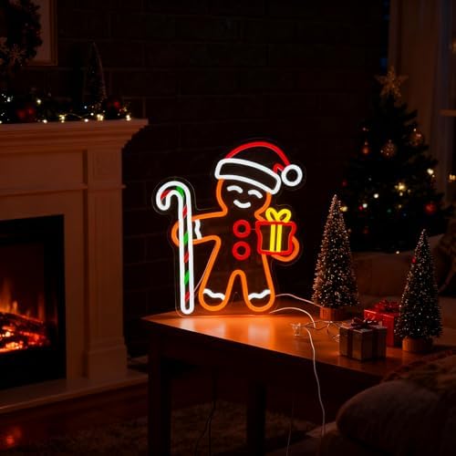 Gingerbread Man Neon Sign for Christmas Decor Holiday Wall Art