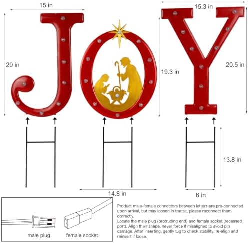 Hausse Lighted Christmas Decorations Outdoor, Upgraded 20" Joy Letter Nativity Scenes Sets, Xmas Metal Religious Yard Decor with Stake, Battery Powered for Winter New Year Holiday Garden Patio Lawn