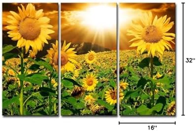 Sunflower Wall Art Canvas Print Sunrise Picture, 3 Piece Flower Wall Decor