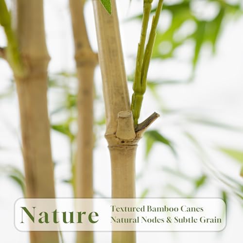 Artificial Bamboo Tree, Fake Bamboo Plant 6FT Tall with 6 Natural Real Bamboo Trunks, Artificial Tree Indoor Decor Faux Silk Tree for Home Office Living Room Modern Decor