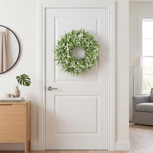 26 Inch Faux Boxwood Wreath for Front Door, All Season Green Wreath