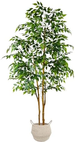 Warmplants Artificial Ficus Tree 7ft Fake Floor Plant with Woven Basket
