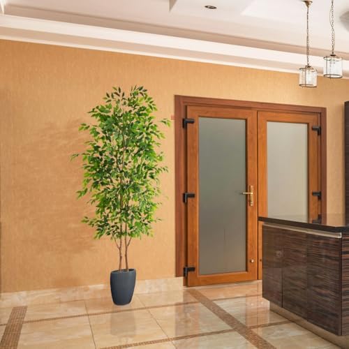 Warmplants Artificial Ficus Tree 8ft Fake Floor Plant with Woven Basket