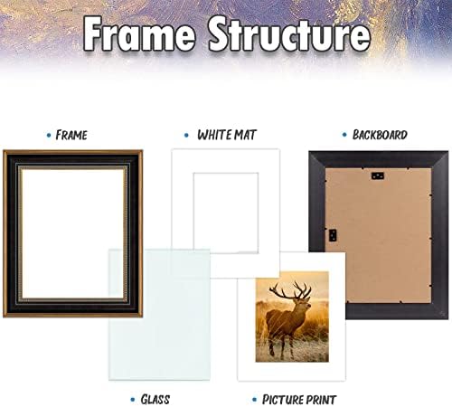 AUEAR 11x14 Picture Frame for 8x10 Photo,Real Glass,Ornate Gold Black Frame