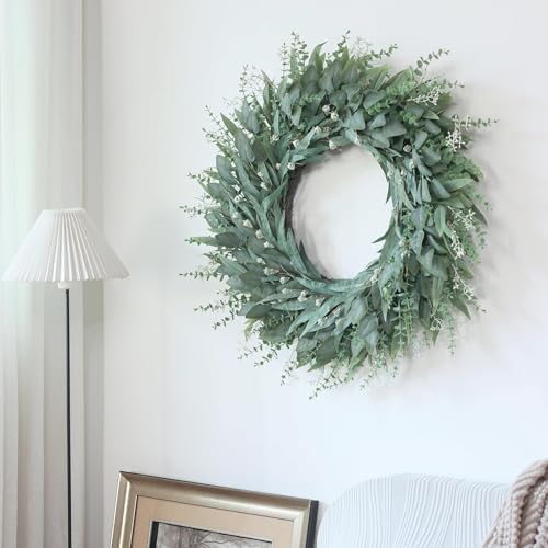 32" Large Artificial Eucalyptus Wreath with Seeds for Front Door(Green)