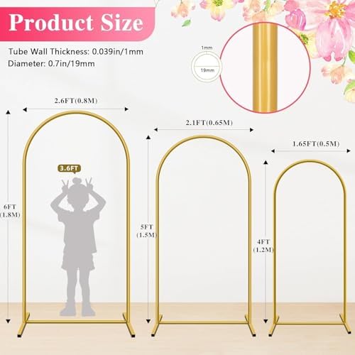 Metal Arch Backdrop Stand, Set of 3 (4/5/6ft) Wedding Arch Stand
