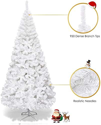 Goplus 6ft Artificial White Christmas Tree with 650 Branch Tips, Unlit