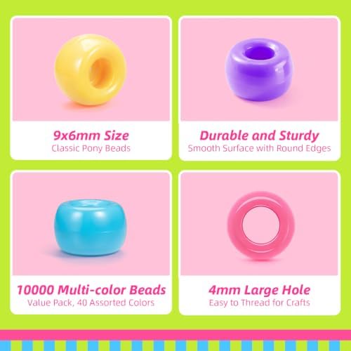 Simetufy 10000Pcs Pony Beads Bulk, 40 Colors for Kandi Bracelet Making