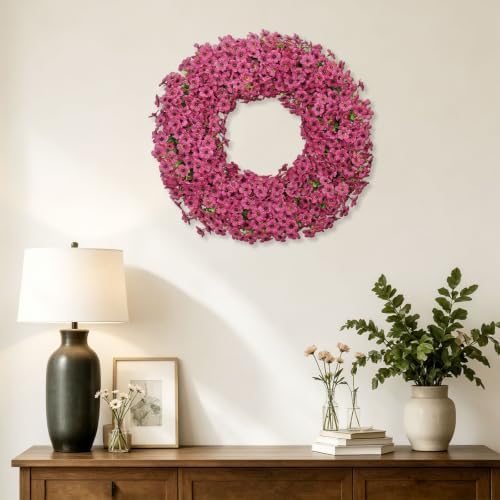 24" Fuchsia Artificial Floral Wreath for Front Door Outside All Seasons