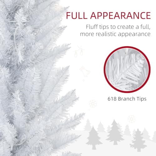 HOMCOM 8' Tall Pre-Lit Slim Noble Fir Artificial Christmas Tree White