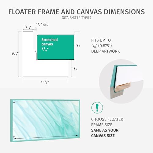 Pixy Canvas 20x40 inch Floater Frame for Canvas Paintings. 12 Colors. Floating Frame fits 5/8", 3/4" & max 7/8" Deep Stretched Canvas & Wood Panels (Black, 20 x 40 inch)