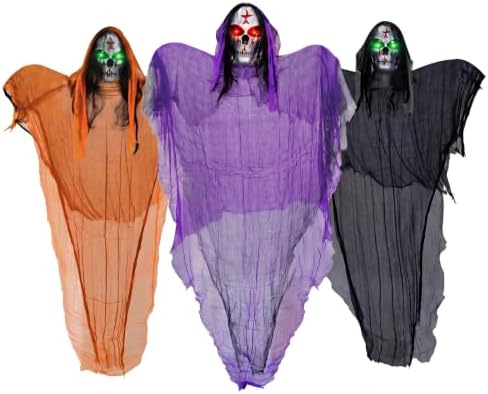 3 Packs Halloween Decorations Outdoor - BCLGSHINE Lighted Giant Hanging Skeleton Decorations, 5.5 ft Scary Halloween-Ghost Lights for Porches, Party, Yards, Gardens, Lawn