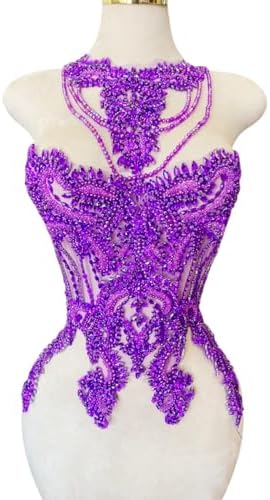 Handmade Crystal on lace Applique Sewing Rhinestones Fringe Beads Sequins Pat...