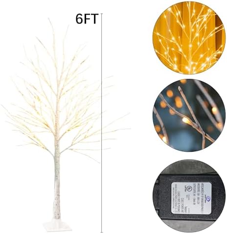 TW SHINE 144 LED Lighted Birch Tree, 6 FT Pre-lit Artificial Christmas Trees for Thanksgiving Christmas Decorations Indoor Home Bedroom Outdoor Festival Wedding Party, Warm White
