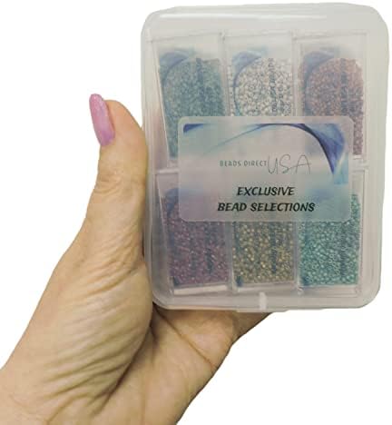 Set of 6 Colors - 60 Grams - Miyuki Delica Glass Beads Size 11/0 - Mushroom Patch, DB794, DB1585, DB2119, DB2363, DB2311, DB2110 in Flip-Top Containers and Storage Box