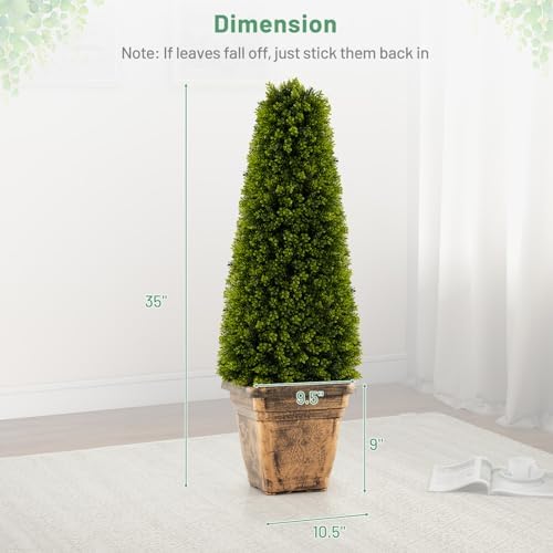 GOFLAME 3FT Artificial Boxwood Topiary Tree, Faux Boxwood Tree with Cement-Filled Pot, Fake Potted Bushes and Shrubs for Indoor & Outdoor Porch Garden Patio, No Maintenance Needed