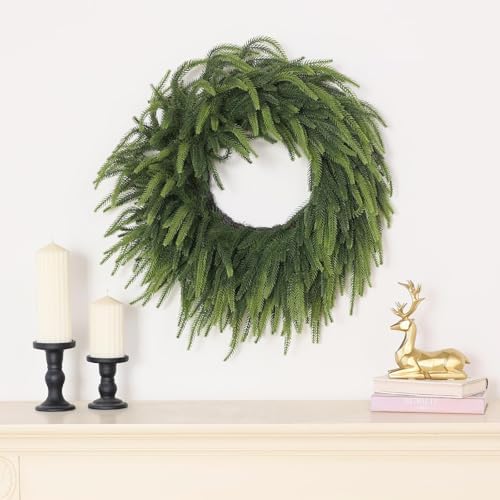 26" Lifelike Artificial Christmas Norfolk Pine Wreath for Front Door Decor