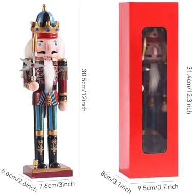 12-Inch Christmas Nutcracker Figurines, Set of 2 Traditional Wooden King & Soldier with Sword & Spear, Handcrafted Standing Holiday Decorations for Fireplace, Shelf, or Tabletop Display