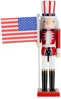 Cabilock Classic Nutcracker Soldier Figurine 38cm Wooden Patriotic Nutcracker with USA Flag for Christmas Table and Shelf Décor