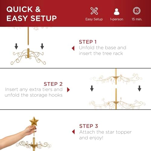 Best Choice Products 6ft Wrought Iron Ornament Display Christmas Tree w/Easy Assembly and Stand - Gold