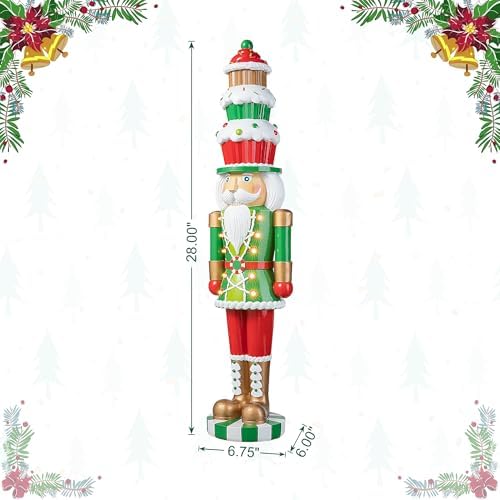 Glitzhome 28" H Lighted Christmas Nutcracker,Indoor/Outdoor Resin Porch Decor with 10 Warm Lights & Timer for Xmas Porch Lawn Yard Display