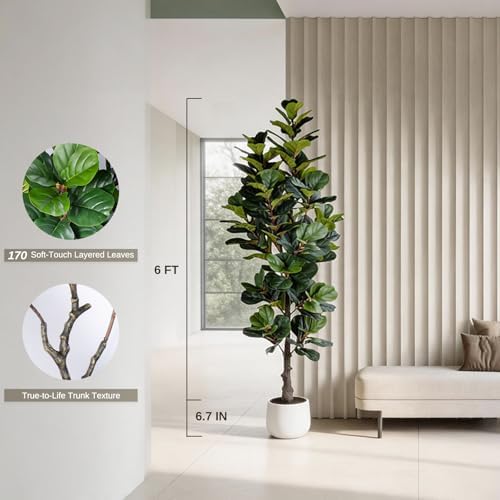 6FT Dense Fiddle Leaf Fig Tree, Tall Artificial Plant Indoor